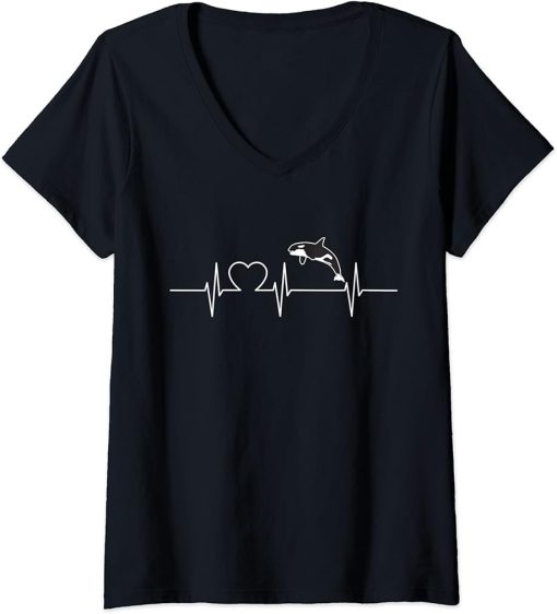 Womens Orcas Cool Heartbeat Design with a Orca V-Neck T-Shirt