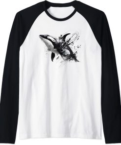 Orca Lover Whale Jumping Raglan Baseball Tee