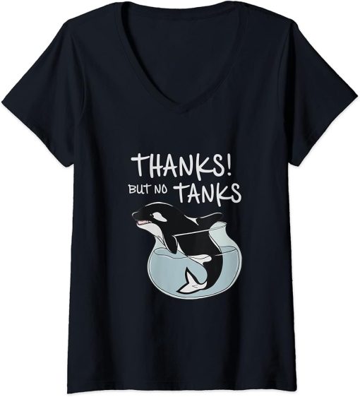 Womens Orca Free Save the Whales Social criticism Ocean Protection V-Neck T-Shirt