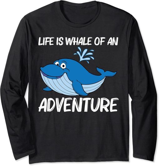 Funny Whale Art For Men Women Orca Narwhal Blue Whales Long Sleeve T-Shirt