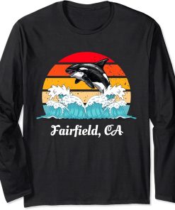 Vintage Fairfield CA Distressed Orca Killer Whale Art Long Sleeve T-Shirt